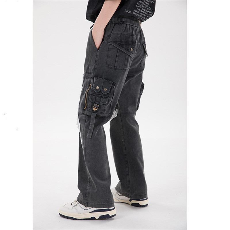 Multi-pocket Zipper Patch Herrbyxor Silhouette Casual Byxor