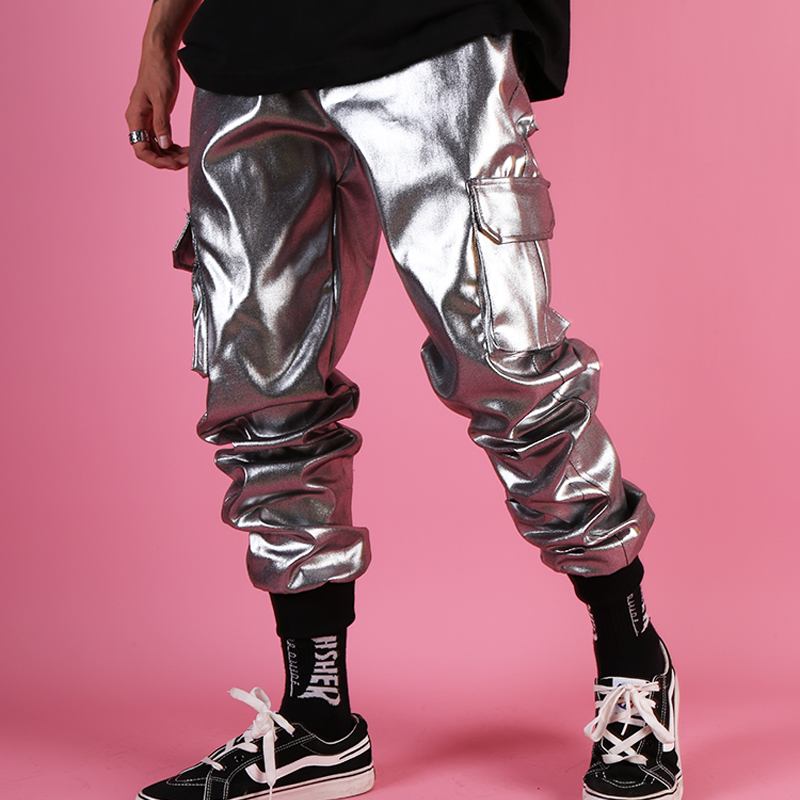 Silver Coated Pocket Cargo Pants Gängade Stiletto Pants