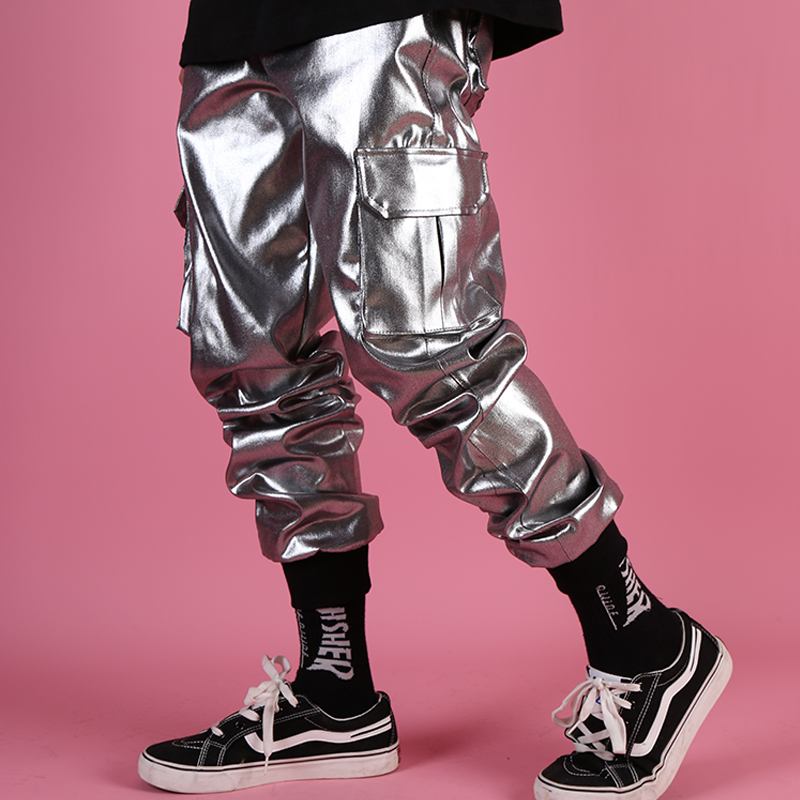 Silver Coated Pocket Cargo Pants Gängade Stiletto Pants