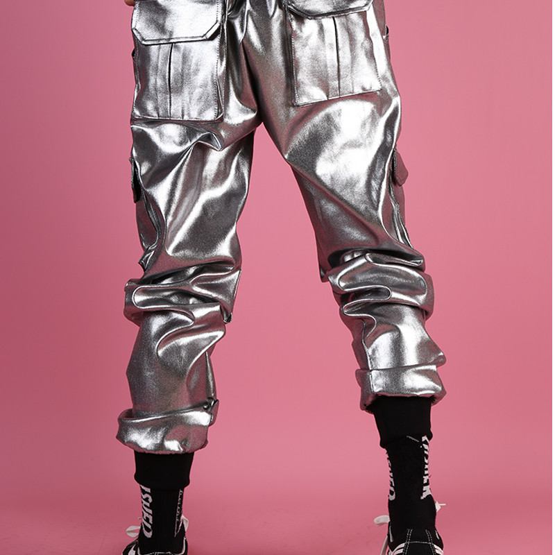 Silver Coated Pocket Cargo Pants Gängade Stiletto Pants