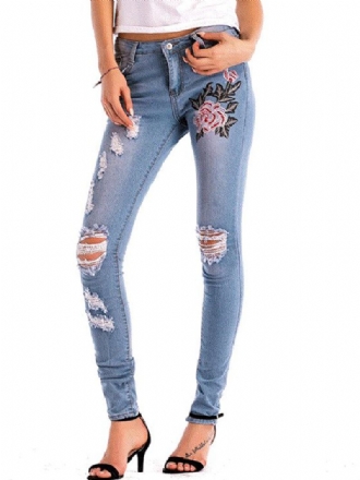 Stretchiga Jeans Med Hög Midja Skinny Broderi