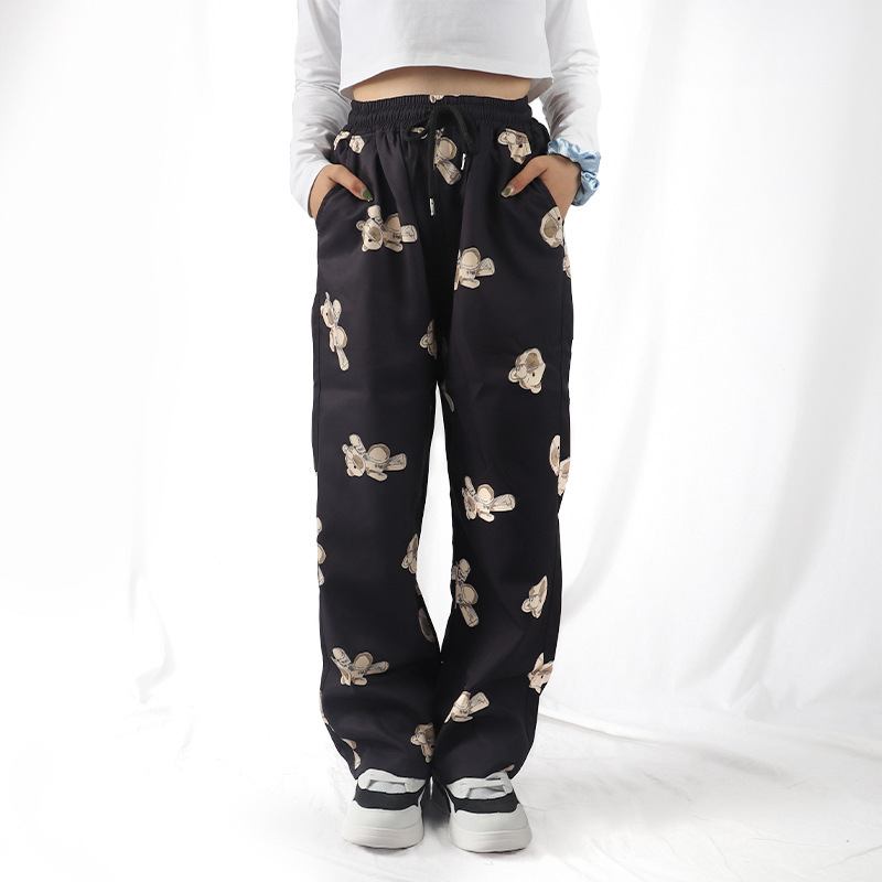 Summer Harajuku Hip Hop Style Damer Casual Byxor Tryckta Wide Leg Sweatpants