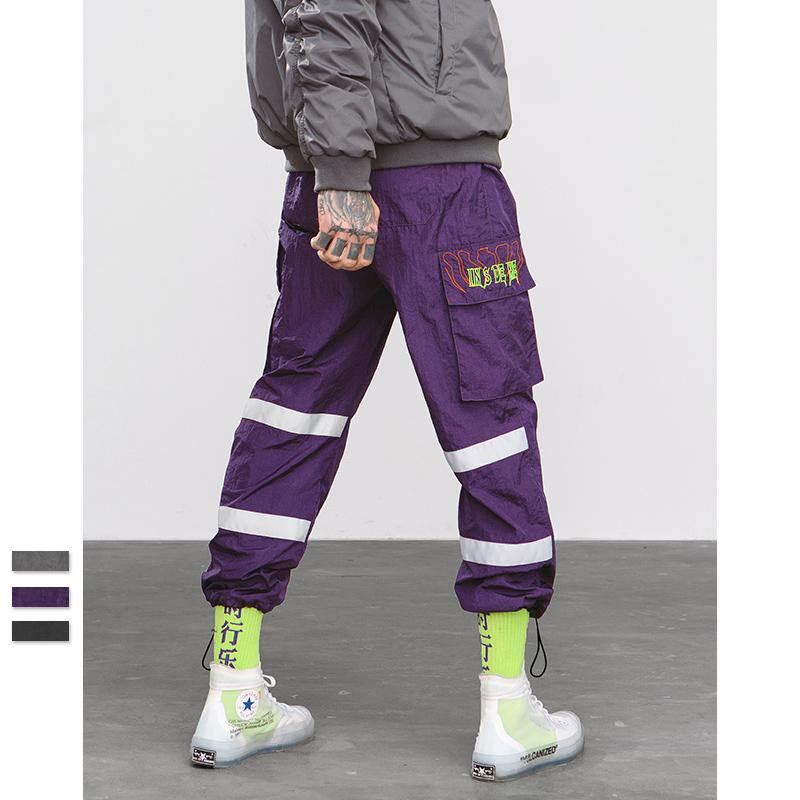 Windbreaker Byxor Night Sporting Fluorescerande Loose Fit Byxor Streetwear Märke Kläder Street Sweatpants