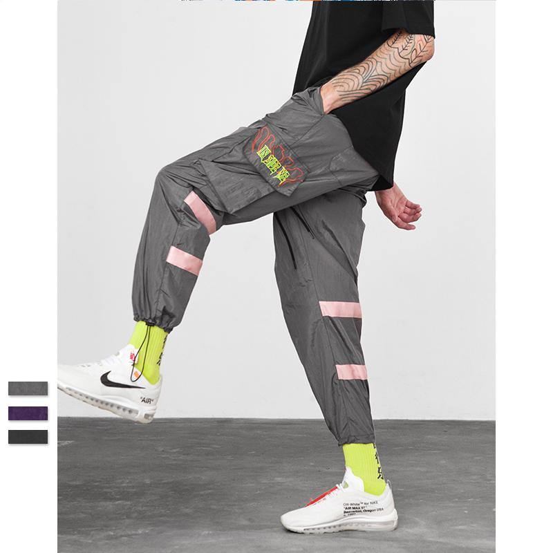 Windbreaker Byxor Night Sporting Fluorescerande Loose Fit Byxor Streetwear Märke Kläder Street Sweatpants