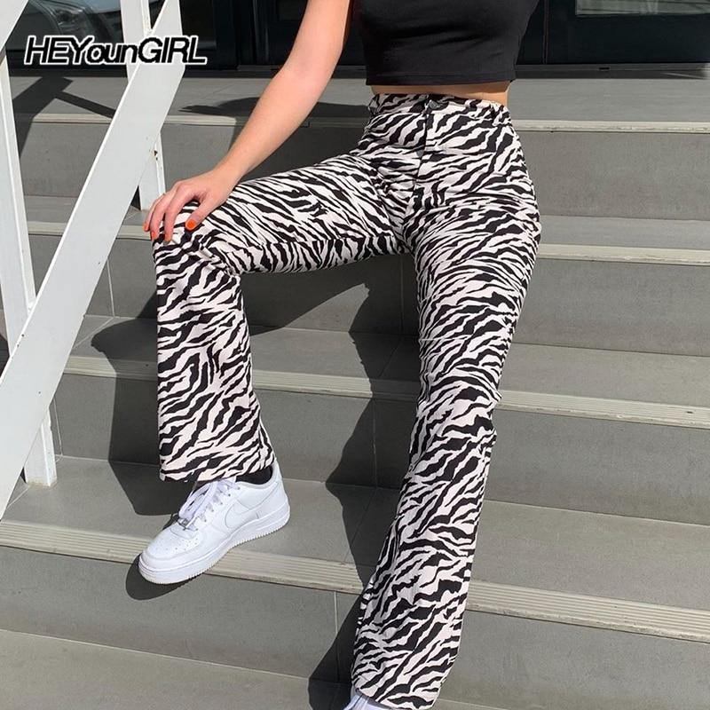 Zebra Djurtryck Eleganta Byxor Capris Harajuku Byxor Med Hög Midja Dam Casual Kontorsbyxor Dam Streetwear 2019