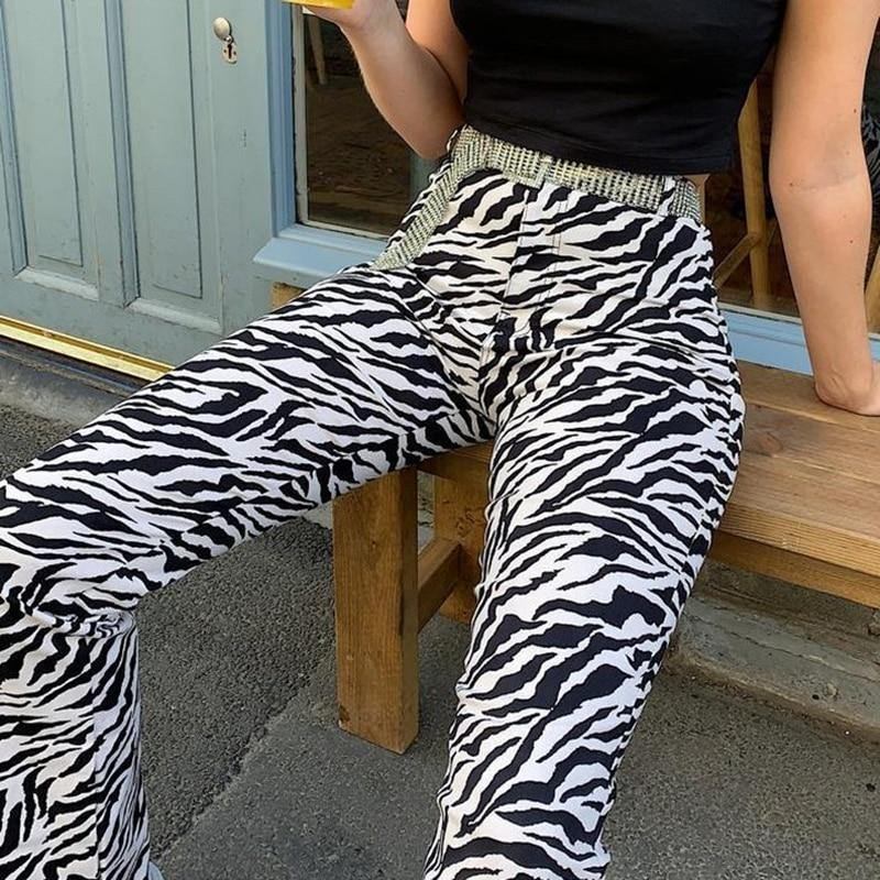 Zebra Djurtryck Eleganta Byxor Capris Harajuku Byxor Med Hög Midja Dam Casual Kontorsbyxor Dam Streetwear 2019